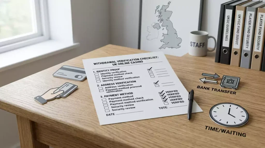 Abstract withdrawal checklist for a UK online casino account