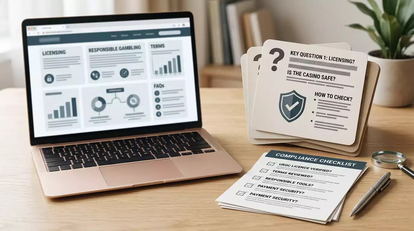 MadSlots FAQ illustration with UK online casino compliance checklist