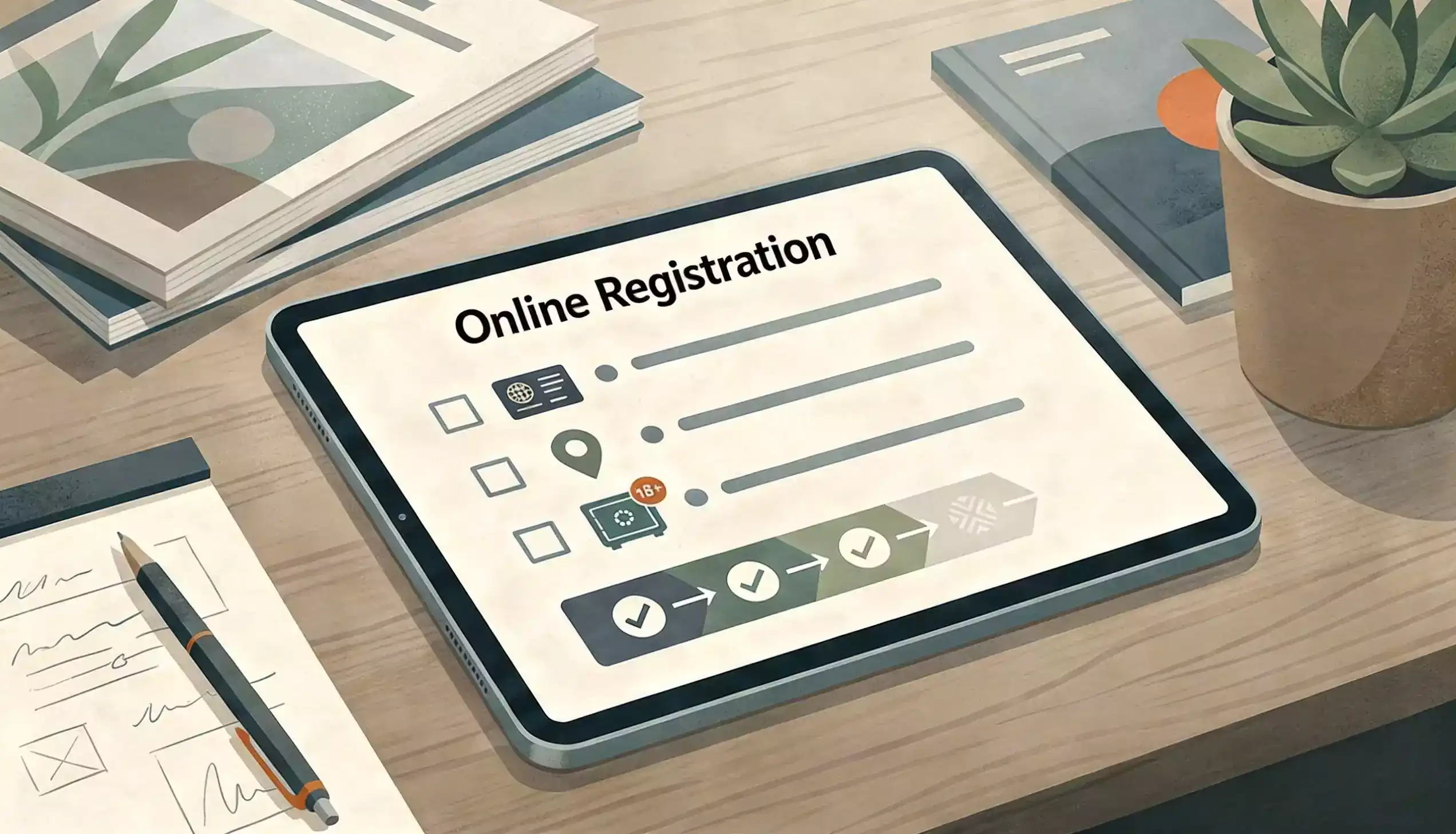 MadSlots UK registration and KYC checklist beside a neutral verification screen